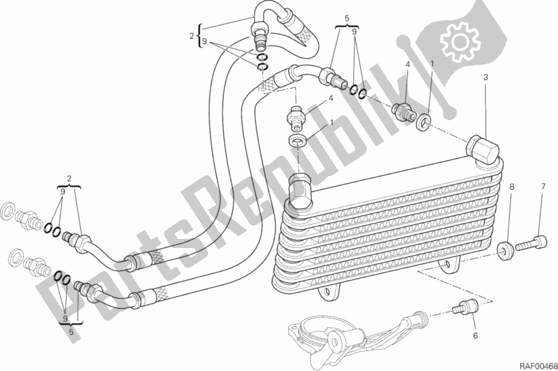 All parts for the Oil Cooler of the Ducati Hypermotard 1100 EVO 2012